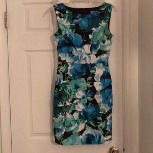 Signature Sabrina, blue floral sleeveless dress